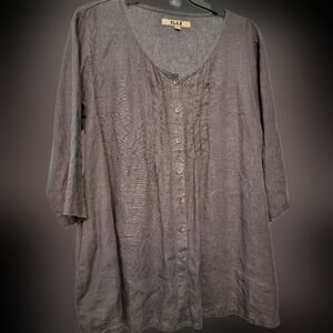 FLAX 100% Linen Celebration Blouse, Charcoal, M- Pockets, Oversize, Smock